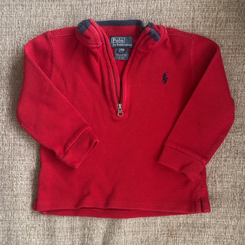 Polo by Ralph Lauren Kids Red Quarter-Zip Sweater size 24 months